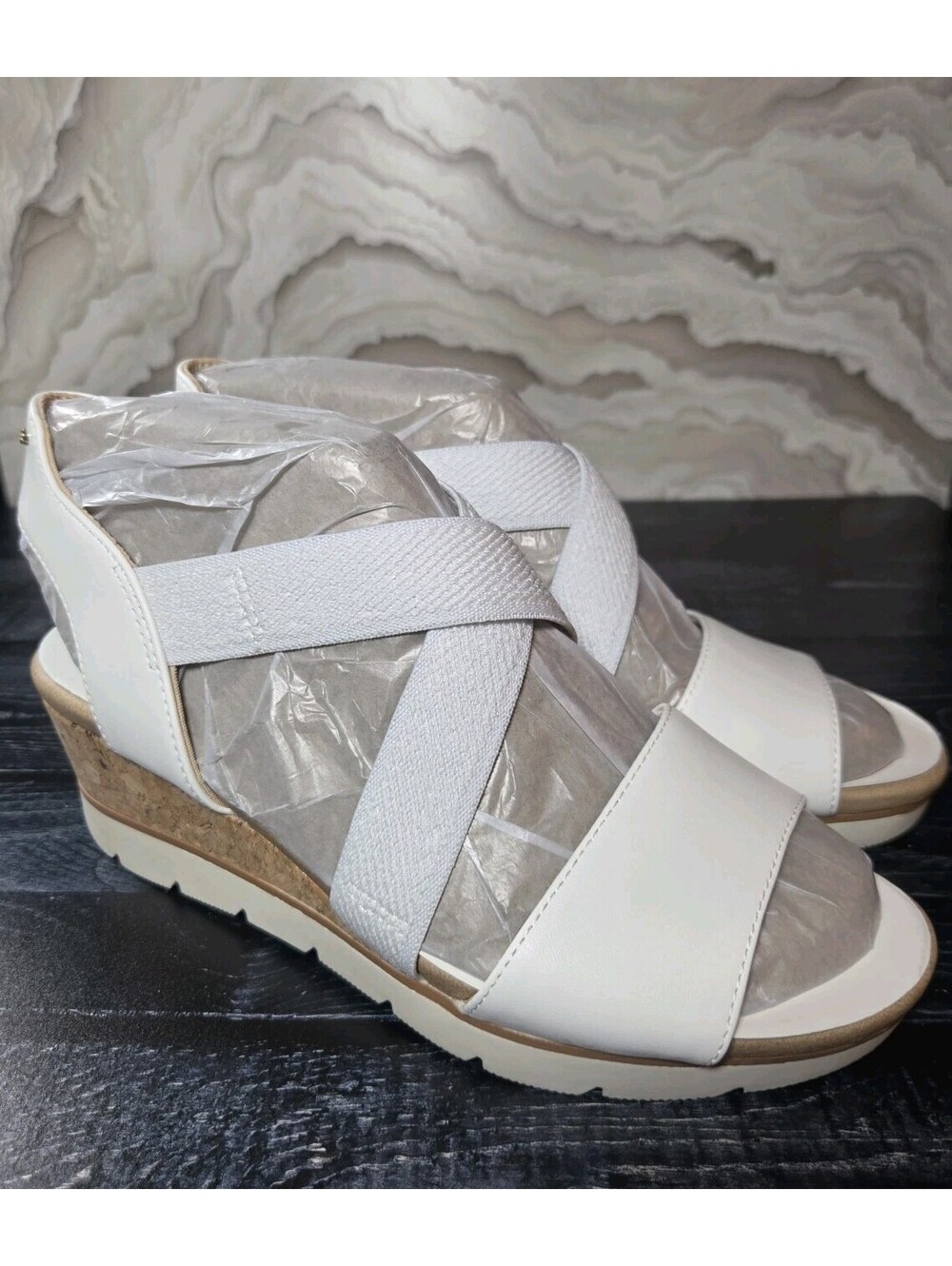 Dr. Scholl’s Just Cute White Wedge Sandals Women’s 7.5 M Cork Elastic Straps
